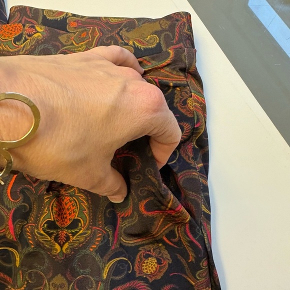 Osklen TAIS Gold & Brown patterned wide bohemian pocketed ankle Pants size Large - Picture 4 of 8